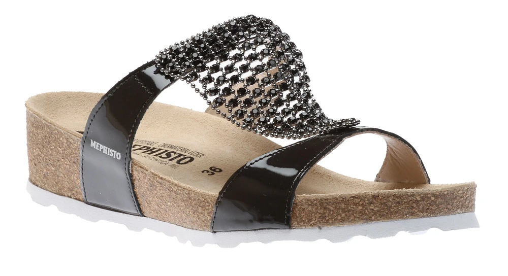 Sofie Grey Patent Bedazzled Wedge Slide Sandal