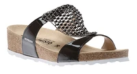 Sofie Grey Patent Bedazzled Wedge Slide Sandal