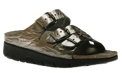 Zach Grey Metallic Leather Slide Sandal