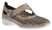 Ravenna Beige Grey Perforated Cutout Mary Jane Shoe