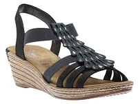 Namur Blue Tear Drop Applique Wedge Sandal