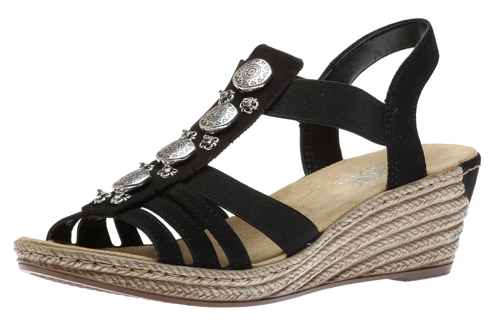 Morokko Black Medallion Wedge Sandal