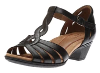 Abbott Curvy Black Leather T-Strap Sandal