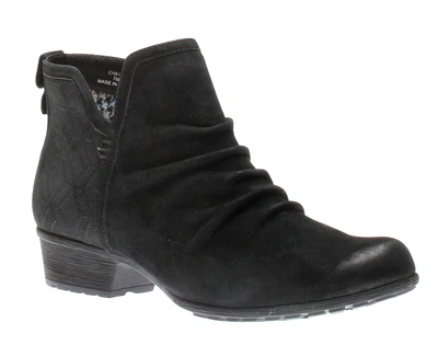 Gratasha 2 Panel Black Ruched Leather Ankle Boot