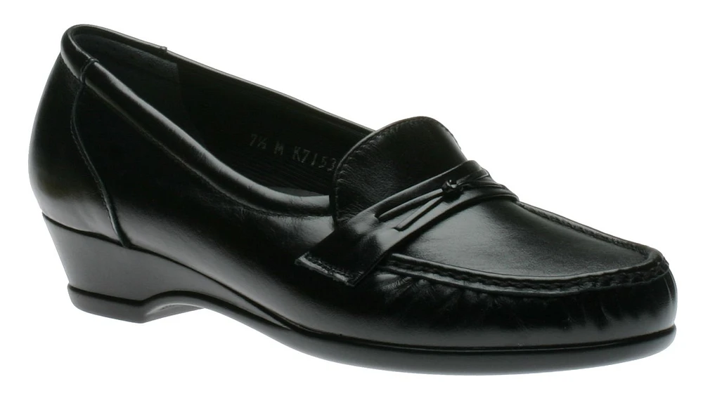 Easier Black Leather Slip On Wedge Loafer