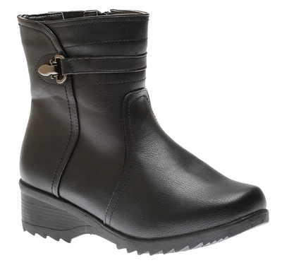 Side Zipper Ice Grip Black Vegan Leather Winter Boot