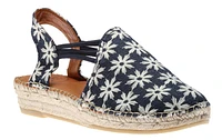 Noa Texa Blue White Embroidered Slip-On Espadrille Flat Sandal