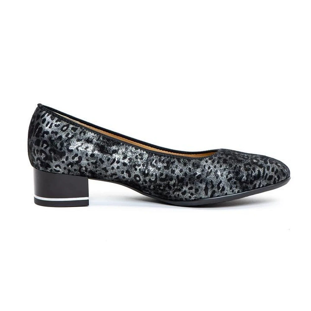 Gabrielle Black & Silver Animal Print Pump