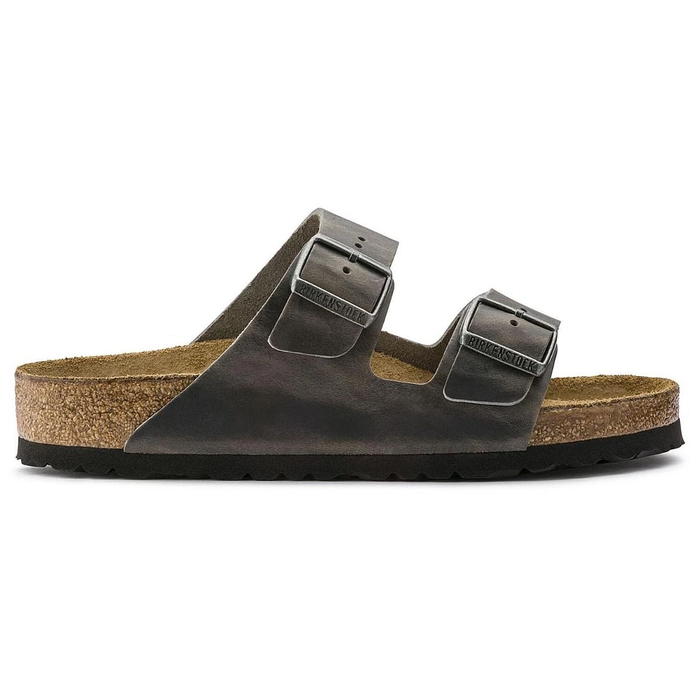 Arizona Soft Footbed Iron Grey Oiled Leather Slide Sandal