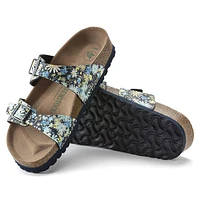 Sydney Vegan Birko-Flor Summer Floral Blue Double Strap Slide Sandal