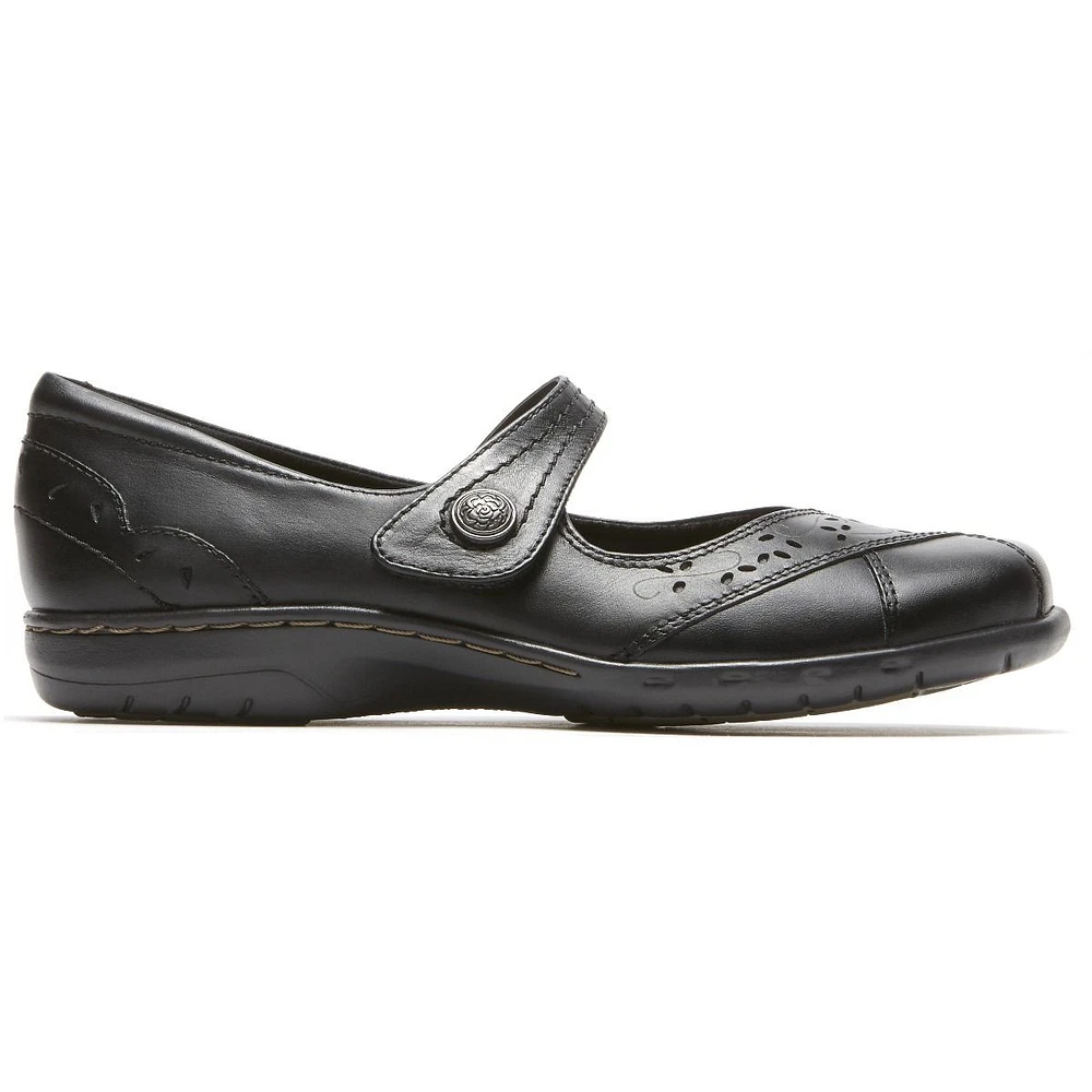 Petra Black Leather Mary Jane Flat