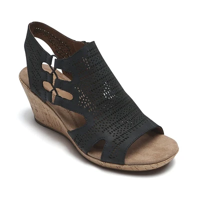 Janna Black Nubuck Wedge Sandal