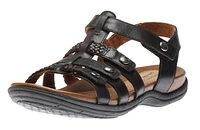 Rubey Black Leather T-Strap Sandal