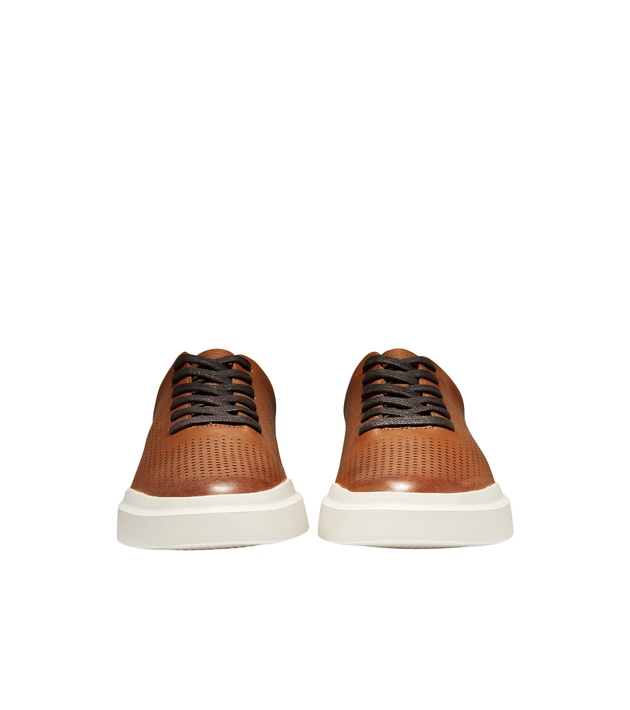 GrandPrø Rally Laser Cut Tan Brown Leather Lace-Up Sneaker