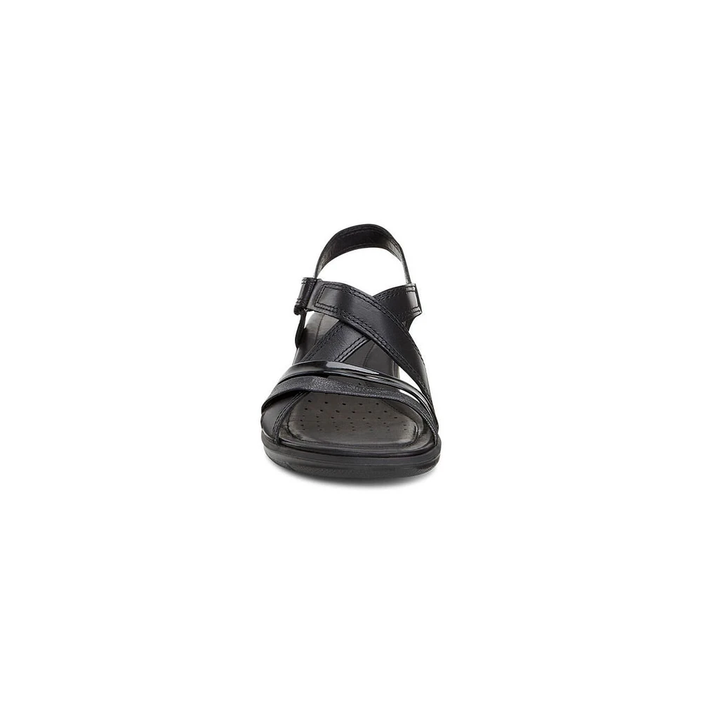 Felicia Sandal Black Leather Adjustable Strap Wedge