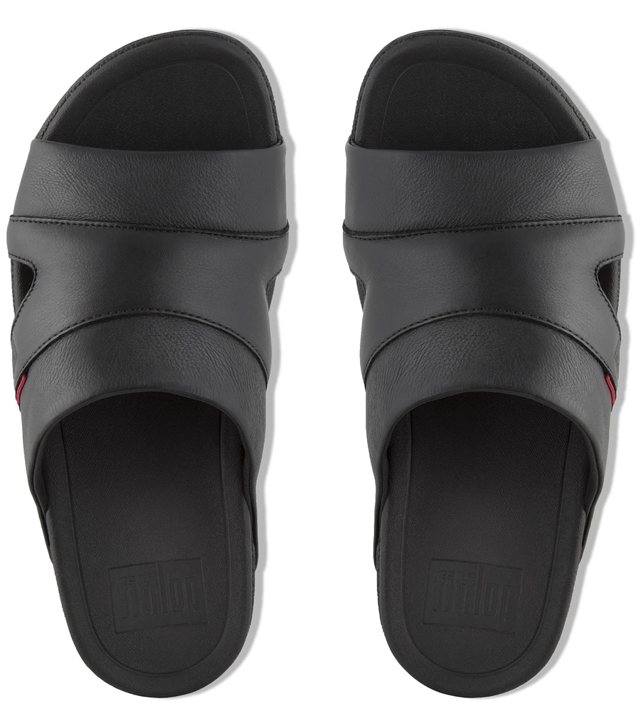 Freeway Black Leather Pool Slide Sandal