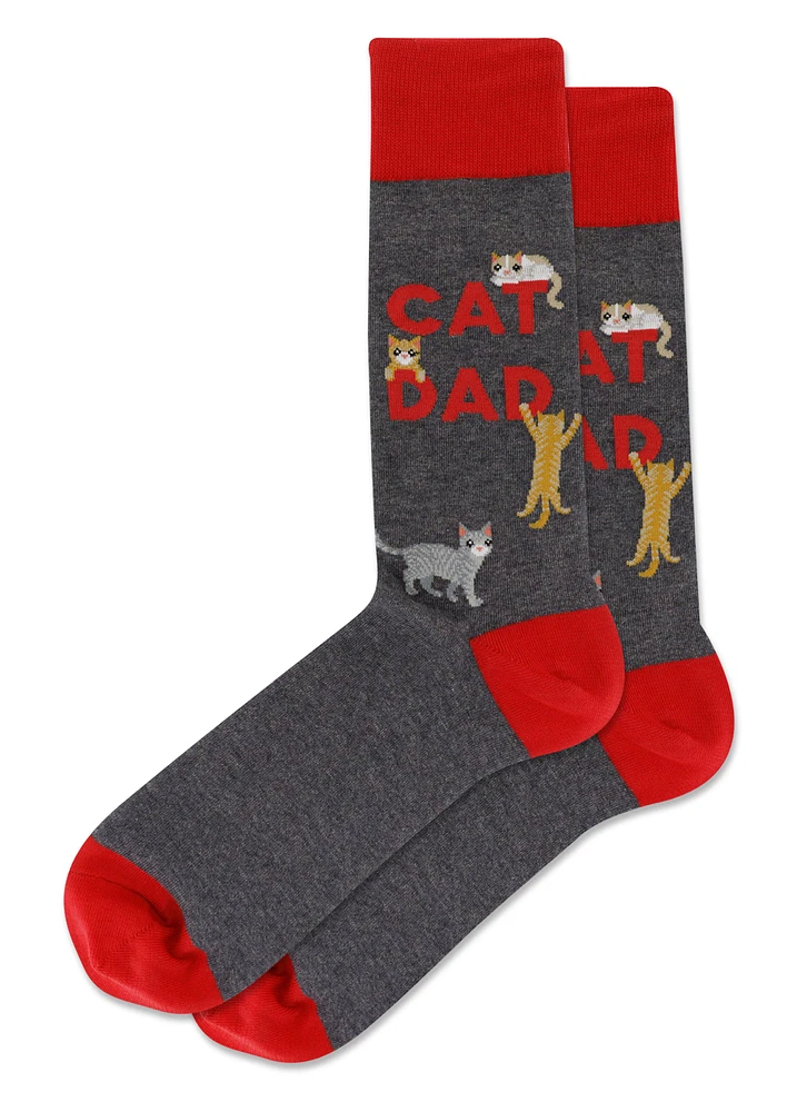 Hotsox Men's Cat Dad Charcoal Crew Socks