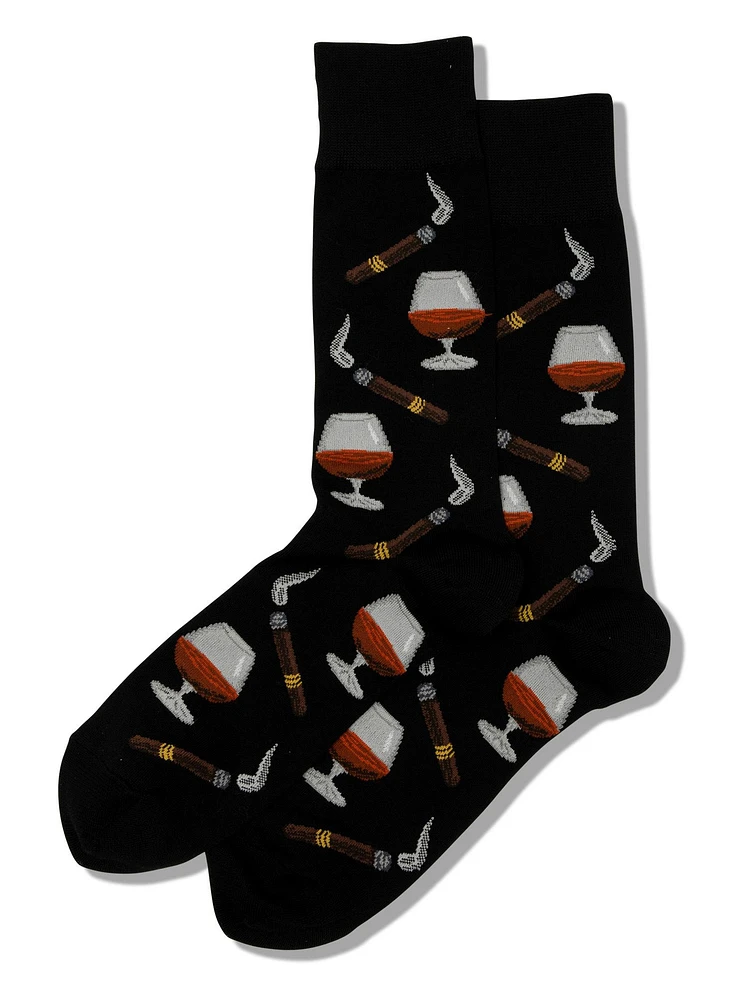 Hotsox Men's Cognac and Cigars Black Crew Socks