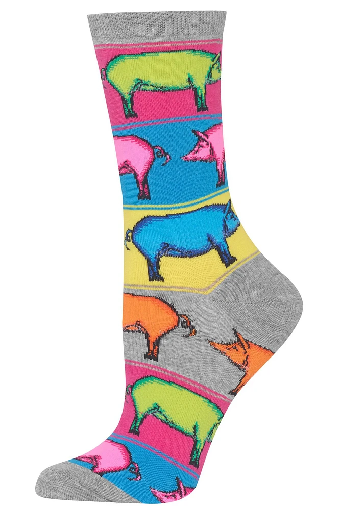 Hotsox Women's Pop Pigs Grey Crew Socks