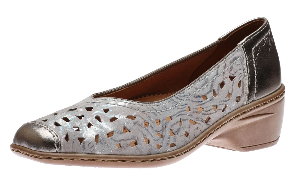 Rashida Metallic Perforated Leather Low Heel Pump