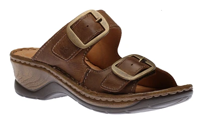 Catalonia 76 Brandy Brown Leather Big Buckle Slide Wedge Sandal