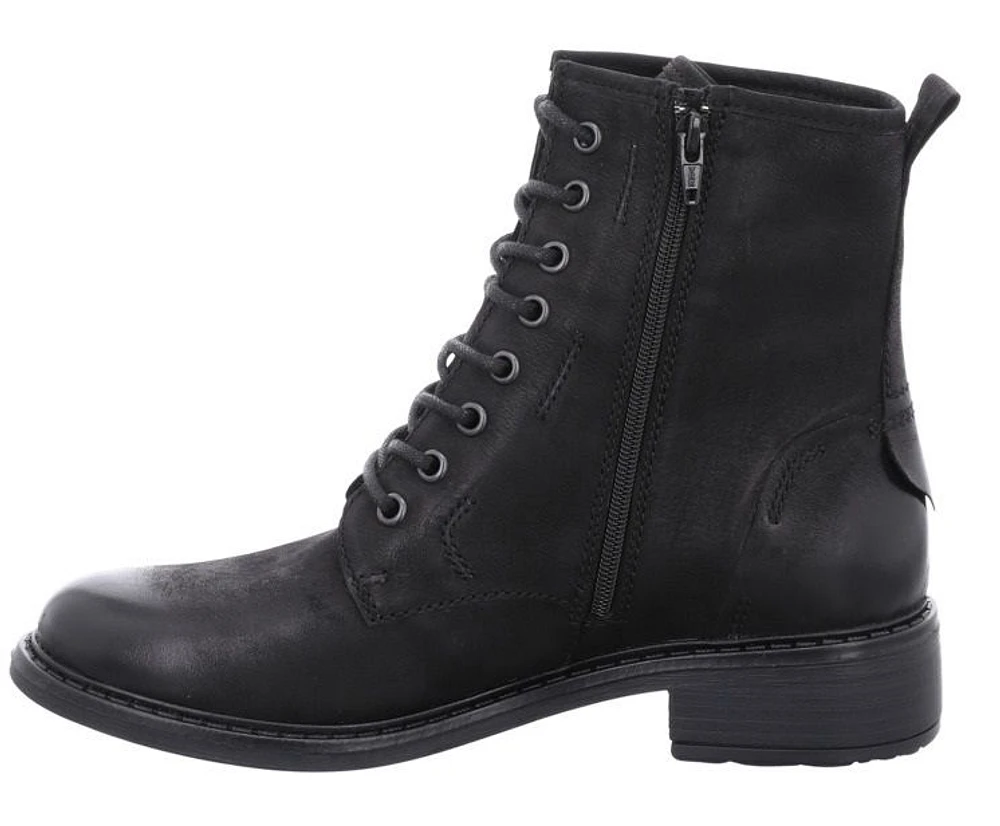 Selena 06 Black Leather Lace-Up Ankle Boot