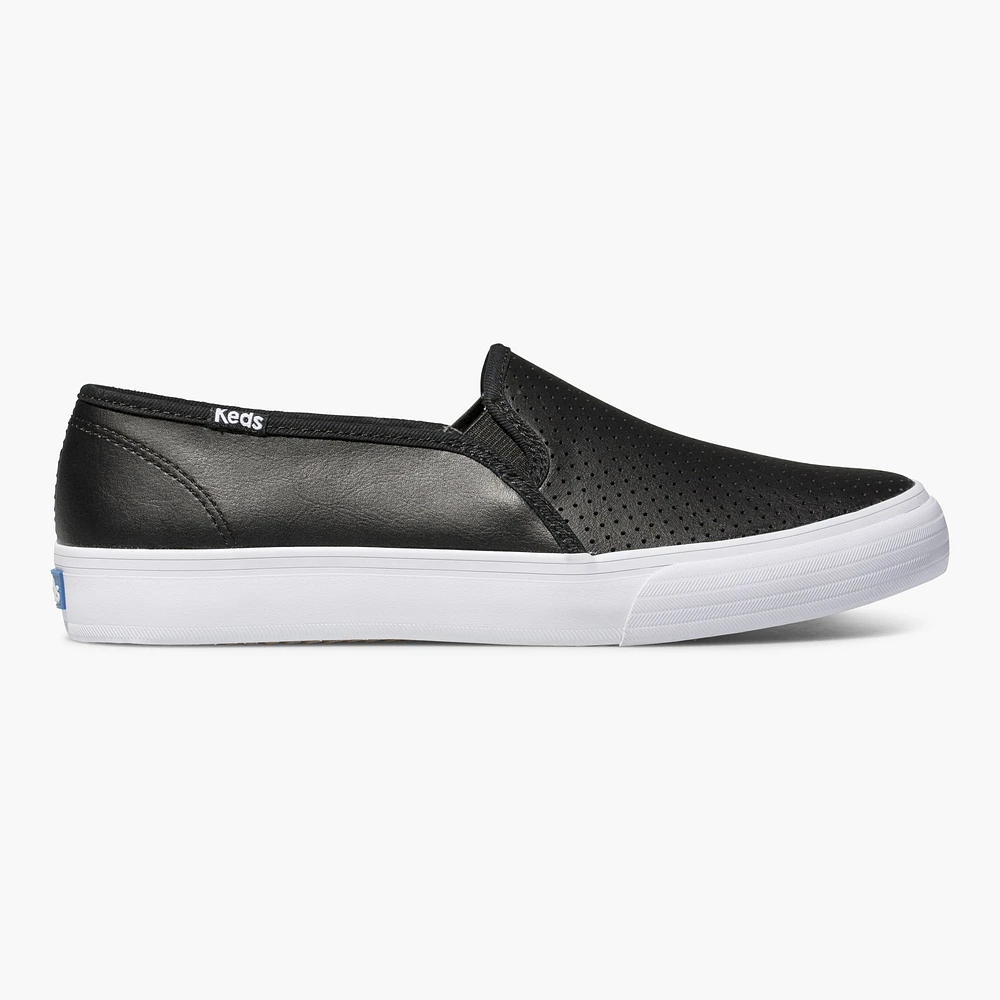 Double Decker Black Perforated Leather Slip-On Sneaker