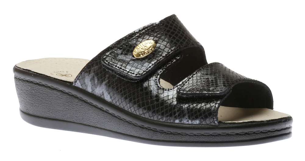 Black Snakeskin Slide Wedge Sandal