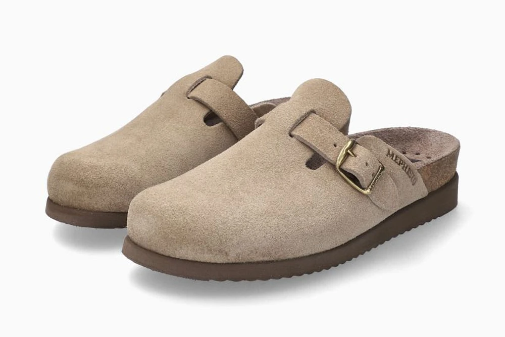 Halina Warm Grey Suede Leather Clog