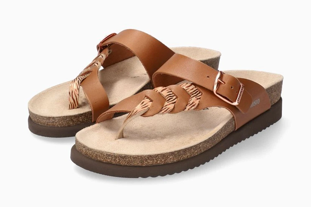 Heleonore Camel Brown Zebra Leather Thong Sandal