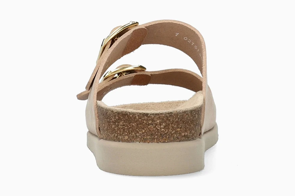 Hester Light Sand Gold Buckle Textured Leather Slide Sandal