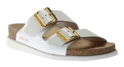 Hester White Patent Gold Buckle Slide Sandal