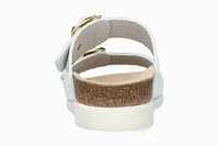 Hester White Patent Gold Buckle Slide Sandal