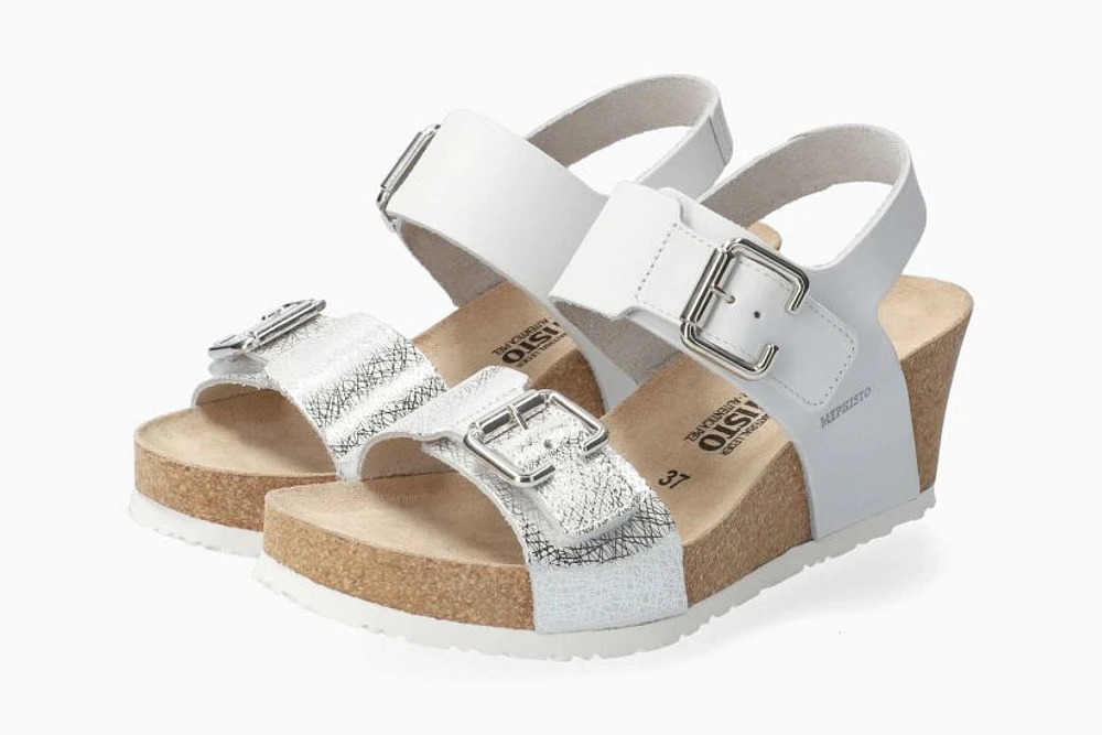 Lissandra White Silver Print Wedge Sandal