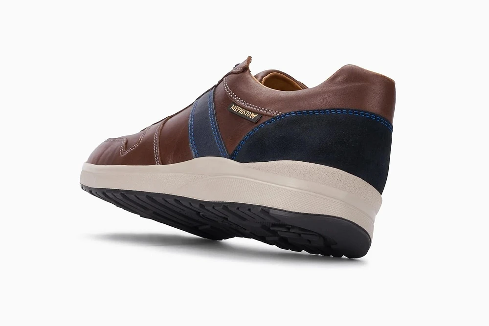 Vito Chesnut Brown Navy Leather Lace-Up Sneaker