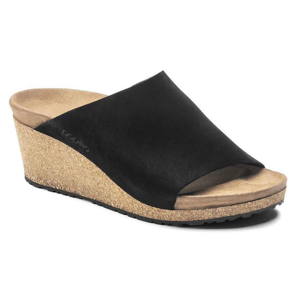 Namica Black Suede Leather Slide Wedge Sandal