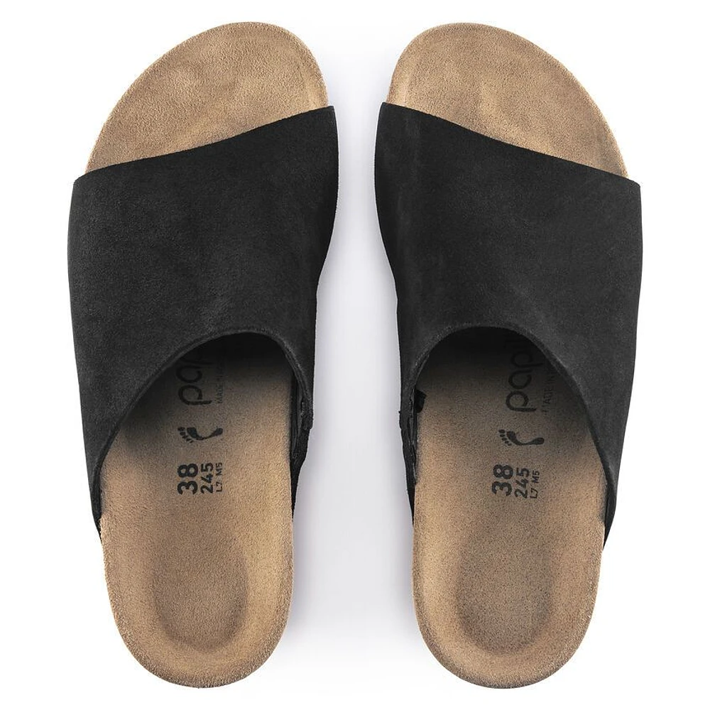 Namica Black Suede Leather Slide Wedge Sandal