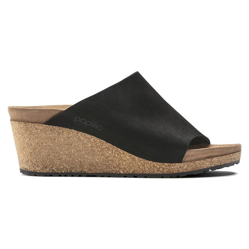 Namica Black Suede Leather Slide Wedge Sandal