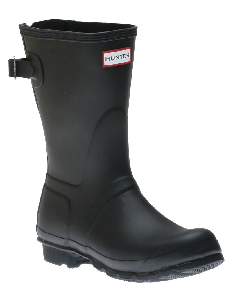 Women's Black Short Back Adjustable Rain Boots