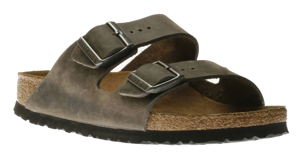 Arizona Soft Footbed Iron Grey Oiled Leather Slide Sandal