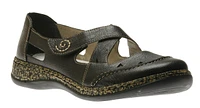 Laser Black Leather Cutout Flat Shoe