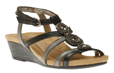 Hannah Black T-Strap Wedge Sandal