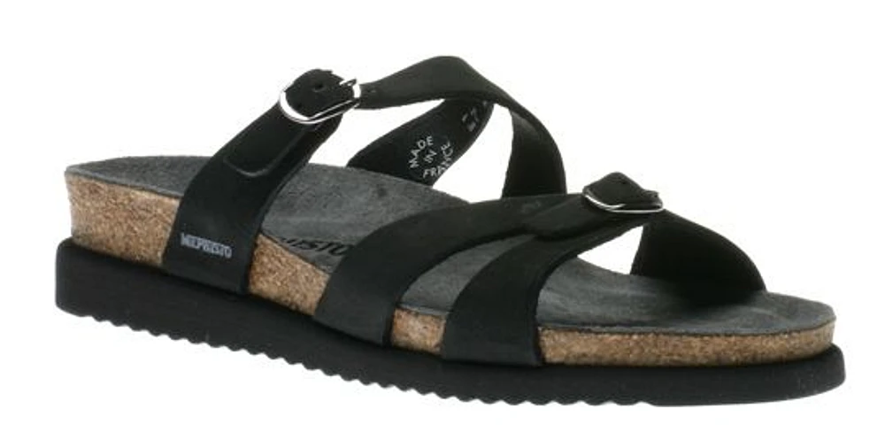 Hannel Black Nubuck Leather Slide Sandal