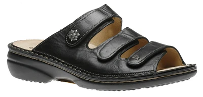 Menorca Black Leather Slide Sandal