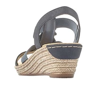 Namur Blue Tear Drop Applique Wedge Sandal