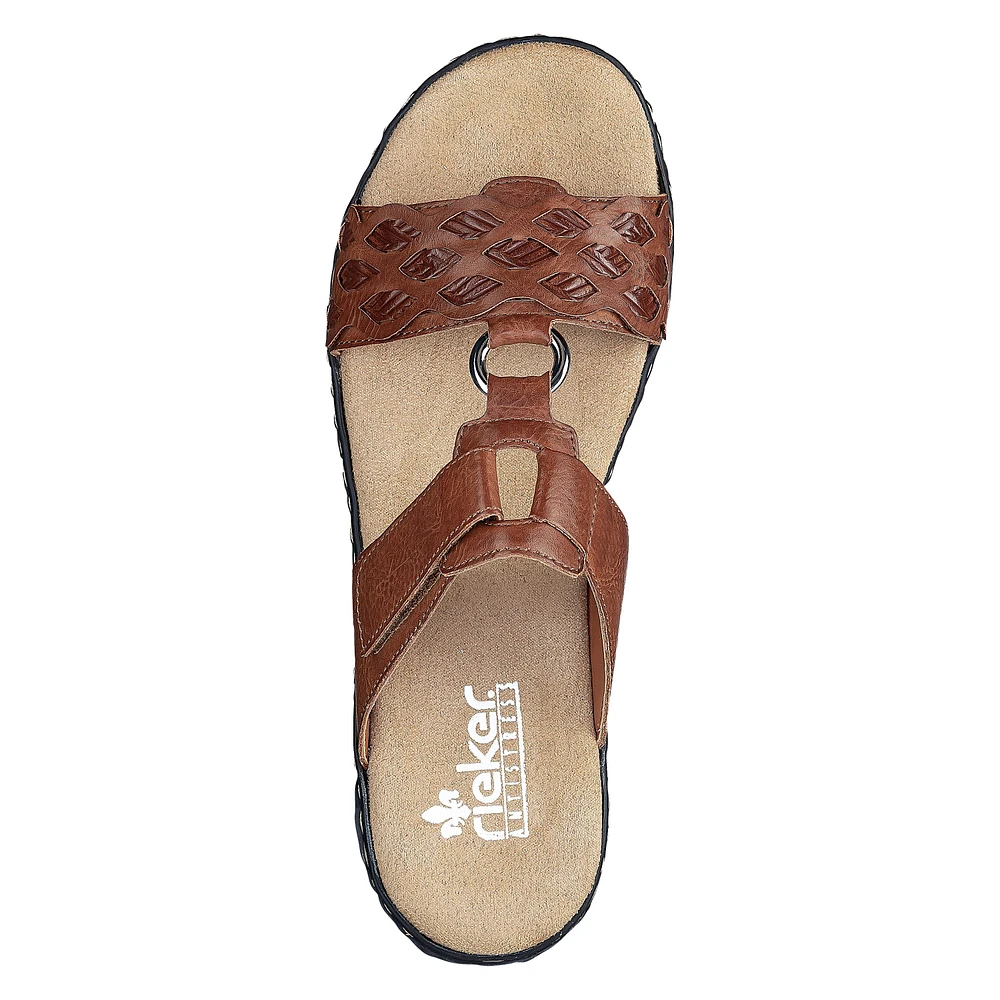 Eagle Brown Embossed Wedge Slide Sandal
