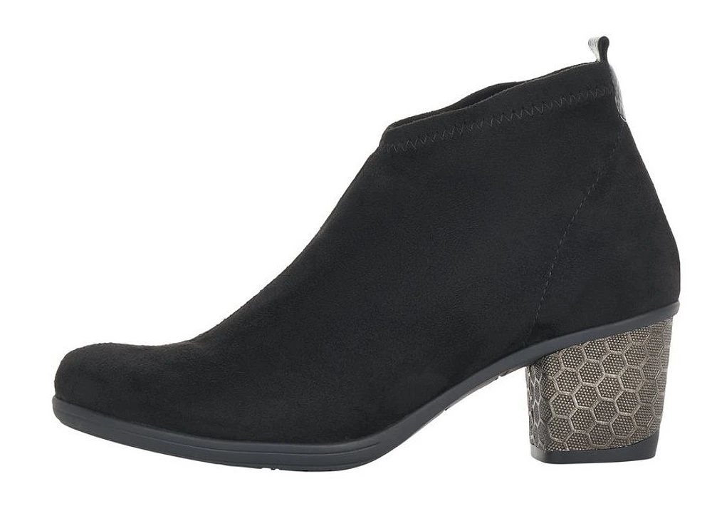 Microstretch Black Embossed Heel Ankle Boot