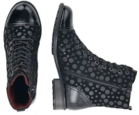 Largo Black Grey Polka Dot Lace-Up Ankle Boot