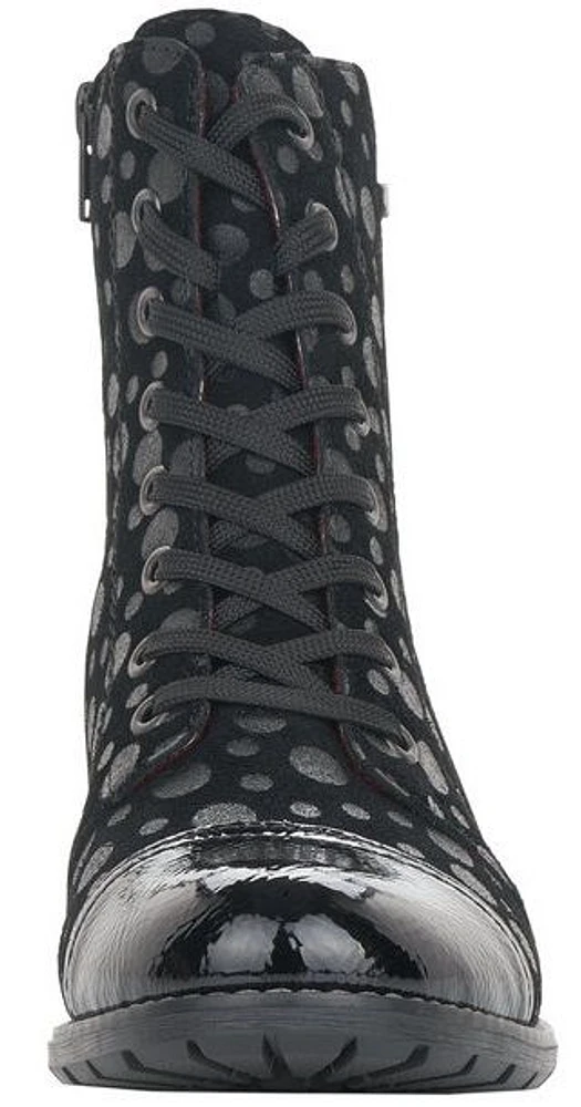 Largo Black Grey Polka Dot Lace-Up Ankle Boot