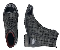 Largo Black Grey Tartan Ankle Dress Boot